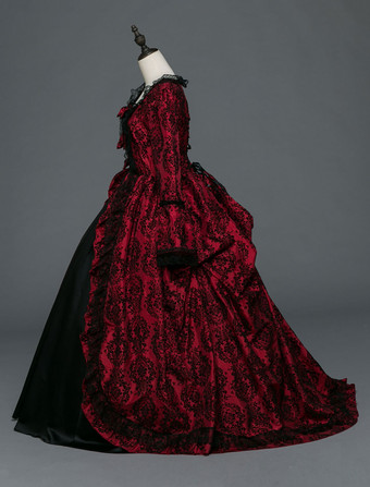 中世 ドレス 女性用 プリンセス 貴族ドレス ワインレッド 長袖 バロック風 ページェント レトロ ヨーロッパ 宮廷風 中世 ドレス・貴族ドレス バーガンディ