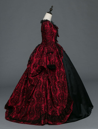 中世 ドレス 女性用 プリンセス 貴族ドレス ワインレッド 長袖 バロック風 ページェント レトロ ヨーロッパ 宮廷風 中世 ドレス・貴族ドレス バーガンディ