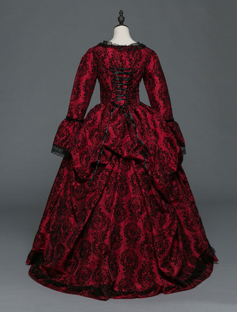 中世 ドレス 女性用 プリンセス 貴族ドレス ワインレッド 長袖 バロック風 ページェント レトロ ヨーロッパ 宮廷風 中世 ドレス・貴族ドレス バーガンディ