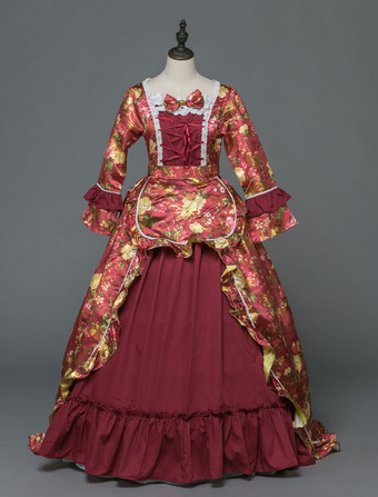 中世 ドレス 女性用 プリンセス 貴族ドレス ダークレッド 長袖 ロココ調 パーティー レトロ ヨーロッパ 宮廷風 中世 ドレス・貴族ドレス