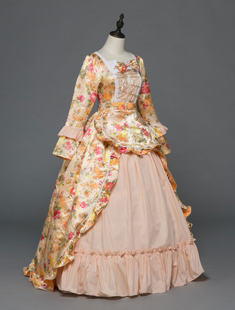 中世 ドレス 女性用 プリンセス 貴族ドレス ベージュ 長袖 ロココ調 ページェント レトロ ヨーロッパ 宮廷風 中世 ドレス・貴族ドレス