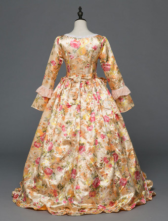 中世 ドレス 女性用 プリンセス 貴族ドレス ベージュ 長袖 ロココ調 ページェント レトロ ヨーロッパ 宮廷風 中世 ドレス・貴族ドレス