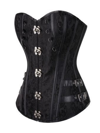 コルセット ビスチェ ブラック ランジェリー フロントボタン 女性用 グラマラス ジャガード織 ポリエステル レディースファッション レースアップ ハートカットネック