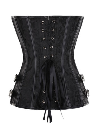 コルセット ビスチェ ブラック ランジェリー フロントボタン 女性用 グラマラス ジャガード織 ポリエステル レディースファッション レースアップ ハートカットネック