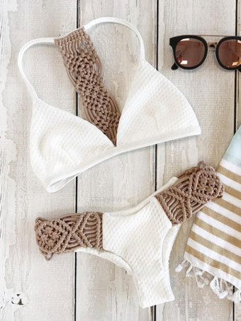 女性のための白いセクシーなビキニの水着の編まれたツーピースの水着