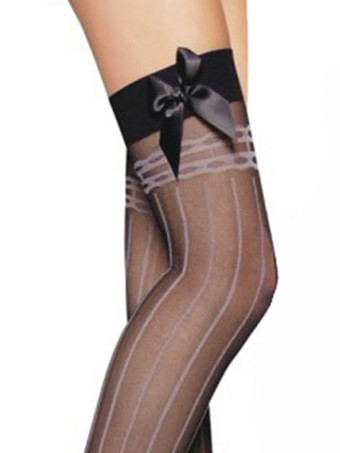 女性黒ストッキングは、ストライプのナイロンセクシーランジェリーを弓