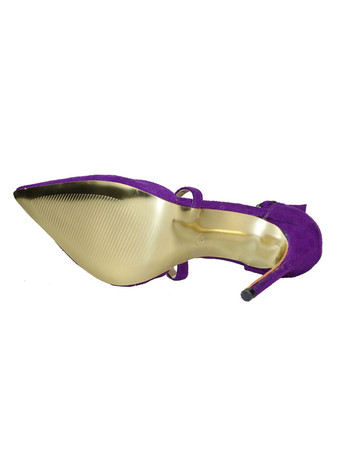 ハイヒール ポインテッドトゥ パンプス マイクロスエード パープル 10cm クリスクロス ピンヒール シューズ 無地 セクシーシューズ 結婚式 二次会 通勤用 仕事 キャバ 卒園式 卒園式 レディース靴