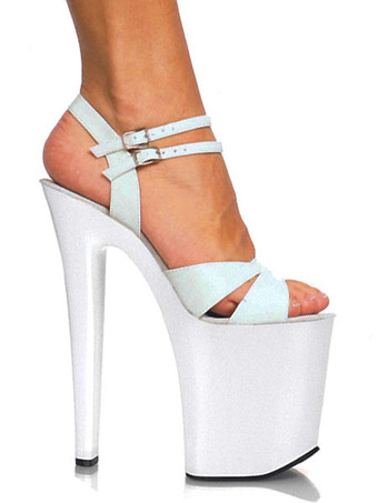 ホワイト ブラックのセクシーシューズ　レディースハイヒールサンダル　2025　オープントゥ　バックルディテール　スティレット　プラットフォームヒール