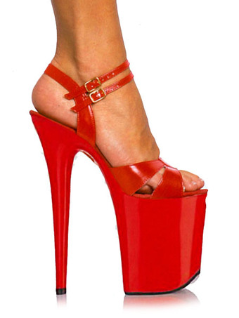 レッドブラックのセクシーシューズ　レディースハイヒールサンダル　2025　オープントゥ　バックルディテール　スティレット　プラットフォームヒール