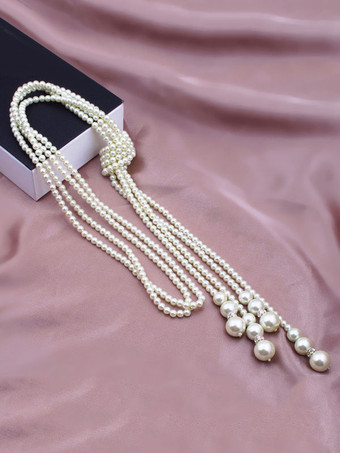Faschingskostüm Gatsby Halskette Charleston Flapper Kostüm Zubehör Perlen Vintage 1920er Jahre Stil weiße Frauen Retro Schmuck