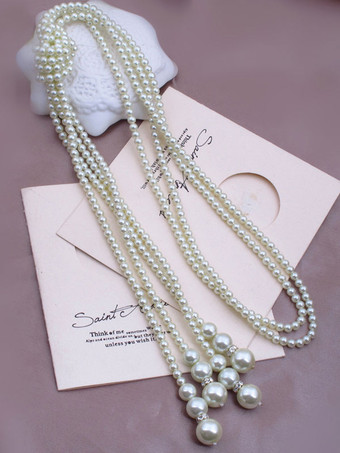 ギャツビーネックレス　2025　チャールストンフラッパーコスチュームアクセサリー　パール　1920年代　ヴィンテージホワイト女性レトロジュエリー