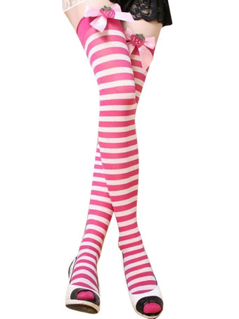 ピンク サルーンガールストッキングサッカーガールストライプニーハイソックス女性ハロウィンコスチュームアクセサリー