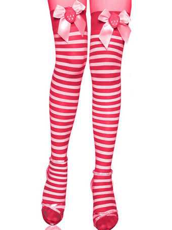 コーラルレッドサルーンガールストッキングサッカーガールストライプニーハイソックス女性ハロウィンコスチュームアクセサリー