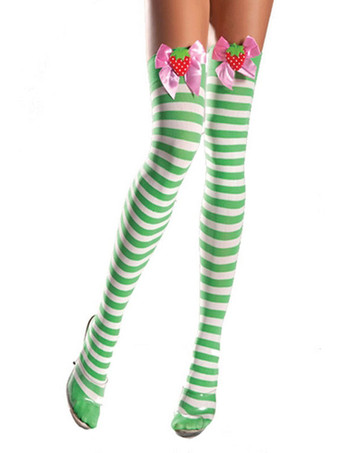 ミントグリーンサルーンガールストッキングサッカーガールストライプニーハイソックス女性ハロウィンコスチュームアクセサリー