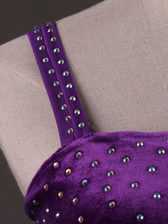 ボールルームのダンスのコスチュームドレスパープルの女性の長袖のオーガンザビーズプラクティスダンスのコスチューム