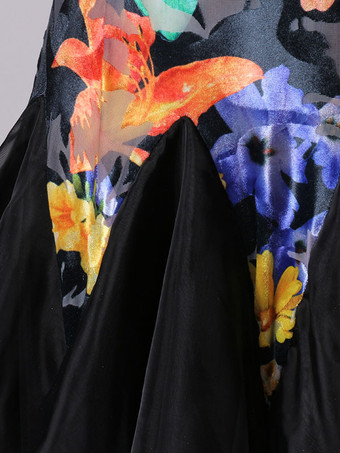 ボールルームのダンスのコスチュームドレス花の黒の女性の長袖のオーガンザの練習ダンスの衣装