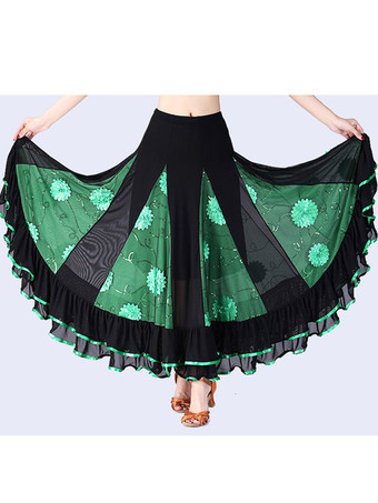 グリーン ボールルームダンスコスチュームスカートロング女性花ダンスボトムス