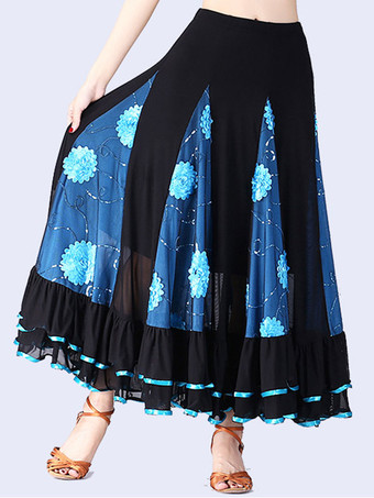 ライトスカイブルーボールルームダンスコスチュームスカートロング女性花ダンスボトムス