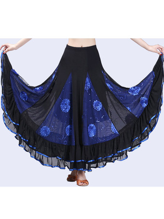ロイヤルブルーボールルームダンスコスチュームスカートロング女性花ダンスボトムス