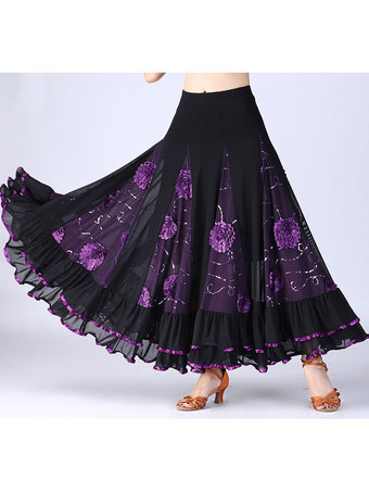 パープル ボールルームダンスコスチュームスカートロング女性花ダンスボトムス