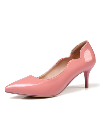 ピンクパンプス ポインテッドトゥ ミッドローヒールシューズ 6cm 肌色 PU シューズ 無地 プラスサイズシューズ フィールド レディース靴
