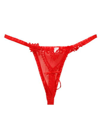 レッドレディースセクシー下着　レース　ナイロン　ハート　Tバック　2025