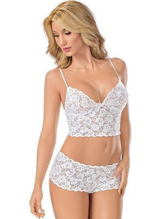 ホワイト レースブラジャーとパンティー　セット　セクシー　2ピースランジェリー　2025