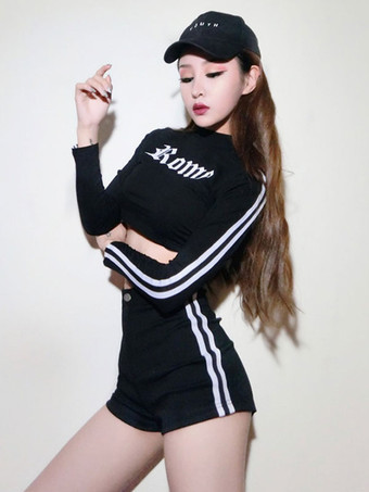 ジャズダンスコスチュームレディースロングスリーブトップショーツ