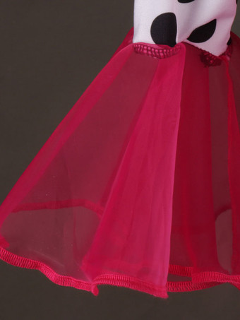 ボールルームダンスコスチュームトップレッドレディースロングスリーブポロドットプリントトレーニングダンス用服