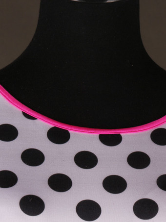 ボールルームダンスコスチュームトップレッドレディースロングスリーブポロドットプリントトレーニングダンス用服