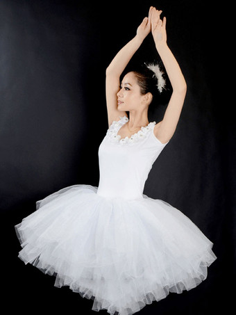 バレエ レオタード バレエ衣装 女性用 ホワイト チュール パフォーマンス バレリーナ 無地 ダンス衣装　コスチューム