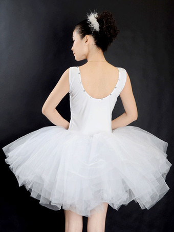 バレエ レオタード バレエ衣装 女性用 ホワイト チュール パフォーマンス バレリーナ 無地 ダンス衣装　コスチューム