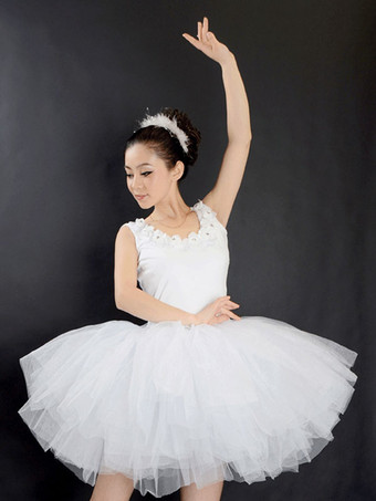 バレエ レオタード バレエ衣装 女性用 ホワイト チュール パフォーマンス バレリーナ 無地 ダンス衣装　コスチューム