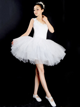 バレエ レオタード バレエ衣装 女性用 ホワイト チュール パフォーマンス バレリーナ 無地 ダンス衣装　コスチューム