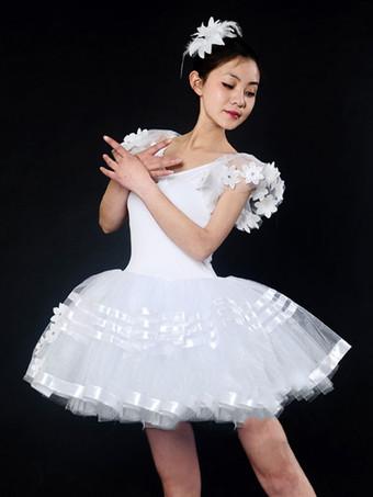 バレエ レオタード バレエ衣装 女性用 ホワイト チュール パフォーマンス バレリーナ 無地 ダンス衣装　コスチューム