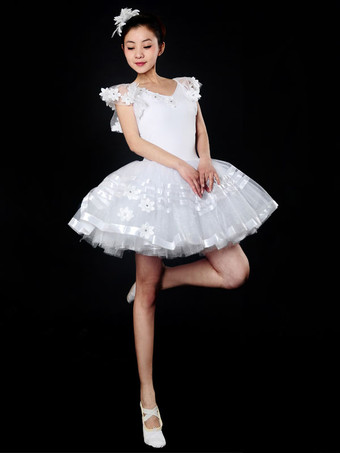 バレエ レオタード バレエ衣装 女性用 ホワイト チュール パフォーマンス バレリーナ 無地 ダンス衣装　コスチューム