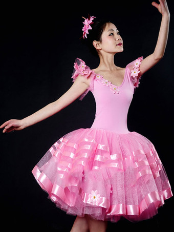 ピンクバレエ レオタード バレエ衣装 女性用 ホワイト チュール パフォーマンス バレリーナ 無地 ダンス衣装　コスチューム