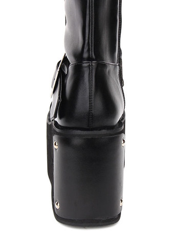 ゴシックロリータブーツバックルリベットプラットフォームPUブラックロリータシューズ