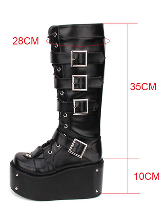 ゴシックロリータブーツバックルリベットプラットフォームPUブラックロリータシューズ