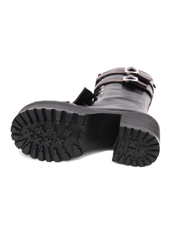 ゴシックロリータブーツグロメットクロスレースアップバックルプラットフォームチャッキーハイヒールブラックロリータシューズ