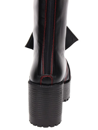 ゴシックロリータブーツグロメットクロスレースアップバックルプラットフォームチャッキーハイヒールブラックロリータシューズ