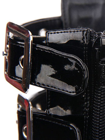 ゴシックロリータサンダルグロメットバックルプラットフォームグレーズPUブラックロリータシューズ