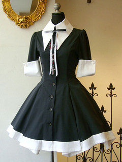 Gothic Lolita OP Dress Bow Two Tone Irregular Design Black Lolita One Piece Dress