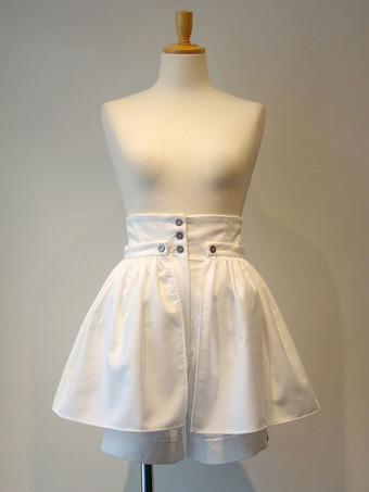 ホワイト ゴシックロリータショーツメタルボタンレースアッププリーツブラック着脱ロリータキュロット