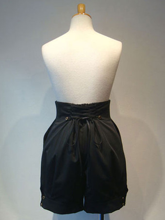 ゴシックロリータショーツメタルボタンレースアッププリーツブラック着脱ロリータキュロット