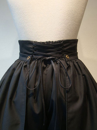 ゴシックロリータショーツメタルボタンレースアッププリーツブラック着脱ロリータキュロット