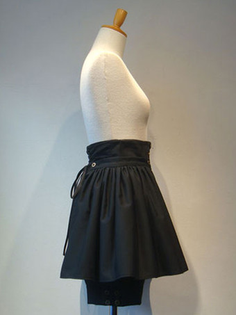 ゴシックロリータショーツメタルボタンレースアッププリーツブラック着脱ロリータキュロット