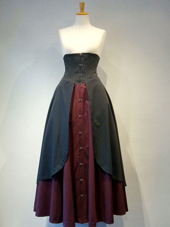 バーガンディーゴシックロリータ軍服SK　2025　コットン　レイヤー制服コスプレ　レット　フリルプリーツアイドル衣装　レースアップ　ブラックロリータスカート