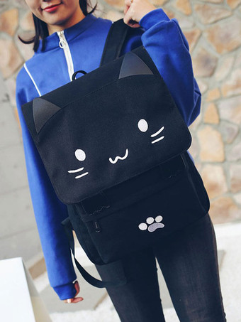 カジュアルなロリータバックパックかわいい猫の黒いキャンバスの袋