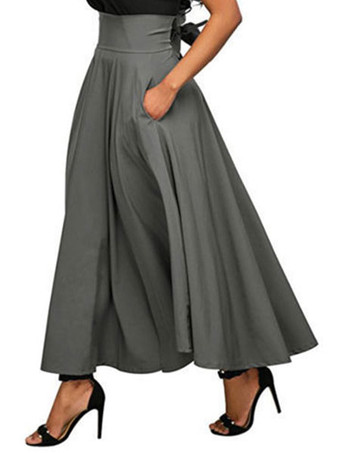 グレイ女性マキシスカート　2025　ボウ　ローラズロングフレアスカート